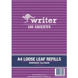 WRITER BINDER REFILLS A4 7MM RULED REINFORCED PACK OF 100