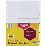 A4 MARBIG POLYPROPYLENE INDICES NUMERICAL 15 WHITE SET DIVIDERS