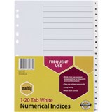 A4 MARBIG POLYPROPELENE INDICIES NUMERICAL 120 WHITE SET DIVIDER