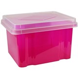 ITALPLAST STORAGE BOX 32 Litre Tinted Pink with Clear Lid