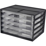 ITALPLAST A4 DOCUMENT CABINET 5 DRAWER BLACK  CLEAR I326 STACKABLE FILE ORGANISER