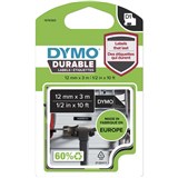 DYMO D1 DURABLE LABELLING TAPE WHITE ON BLACK 12MM X 3M