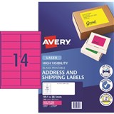 AVERY FLUORO LASER LABELS 14 LPSHT FLUORO PINK L7163FP PK350