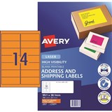 AVERY FLUORO LASER LABELS 14 LPSHT FLUORO ORANGE L7163FO PK350