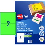 AVERY L7168FG LASER LABELS 2  Sht 1996x1435mm Fluoro Green pack 10
