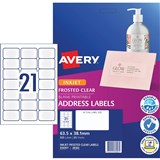 AVERY CLEAR INKJET LABELS J8560 21 LPSHT 635X381MM ADDRESS PK525
