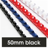 PLASTIC COMB 21 RING BINDING COILS 50MM BLACK ACO45605 BX50