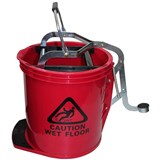 CLEANLINK HDUTY MOP BUCKET Metal Wringer 16 Litre Red