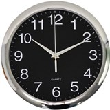 ITALPLAST WALL CLOCK 30cm Chrome FrameBlack Face