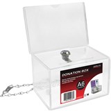 DEFLECTO DONATION BOX A6 LANDSCAPE LOCK HEADER CLEAR