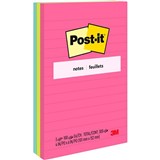 POSTIT 6603AN NOTES ASSORTED RULED LINED NEON 98X149MM PK3
