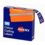 ALPHABETICAL COLOUR CODING LABELS  U  BOX OF 500 BX500