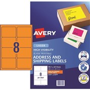 AVERY HI VISIBILITY LABELS LASER 991 X 677MM FLUORO ORANGE PACK OF 200