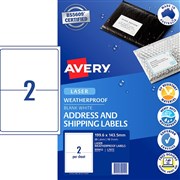 AVERY WEATHER PROOF LABELS LASER 1996X1435MM WHITE PACK OF 20