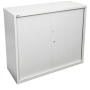 Go Steel Tambour Door Storage Cupboard Includes 2 Shelves 1016Hx1200Wx473mmD White
