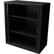 Go Steel Tambour Door Storage Cupboard Includes 2 Shelves 1016Hx900Wx473mmD Black