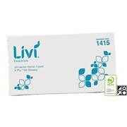 LIVI ESSENTIALS HAND TOWEL ULTRASLIM 2 PLY 150 SHEET BOX OF 16