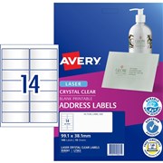 AVERY CRYSTAL CLEAR LASER ADDRESS LABEL 14UP 991X381MM 10 SHEETS