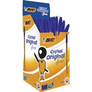 BIC CRISTAL BALLPOINT PEN FINE BLUE BOX OF 50