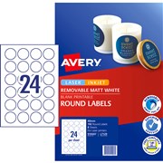 AVERY LABELS LASER L7129 40MM ROUND MATTE WHITE 24UP PK8 910007