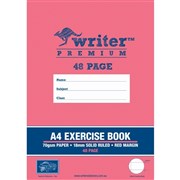 WRITER PREMIUM EXERCISE BOOK A4 48 PAGE 18MM SOLID RULED WITH MARGIN
