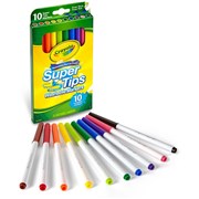 CRAYOLA THINLINE MARKERS SUPER TIPS WASHABLE 10 ASSORTED