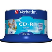 VERBATIM RECORDABLE INKJET CDR 52X  PRINTABLE 80MIN 700MB WHITE 41908 SPN50
