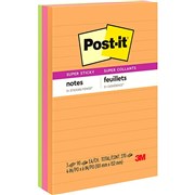 POSTIT SUPER STICKY NOTES 6603SSUC 98X149MM RULED LINED ENERGY BOOST PK3