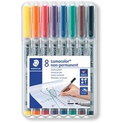 STAEDTLER 315 LUMOCOLOR OHP PENS NON PERMANENT MEDIUM 10MM 8 ASSORTED WLT8