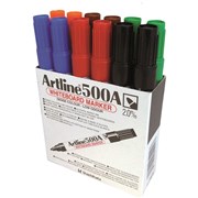 ARTLINE 500A WHITEBOARD MARKER BULLET 2MM TIP 6 ASSORTED COLOURS BOX OF 12