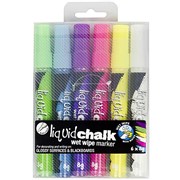 TEXTA LIQUID CHALK MARKERS Wet Wipe Assorted 45mm Bullet Nib Wallet 6