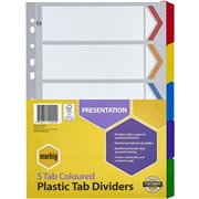 A4 DIVIDERS 5 REINFORCED MYLAR TAB MULTI COLOUR SET