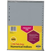 A4 MARBIG POLYPROPYLENE INDICES GREY NUMERICAL 1100 DIVIDERS 35170 SET