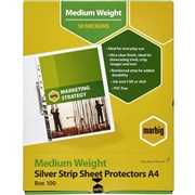 A4 MARBIG SHEET PROTECTORS GLASS CLEAR WITH SILVER STRIP BX100