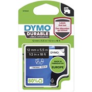 DYMO D1 DURABLE LABELLING TAPE BLACK ON WHITE 12MM X 55M