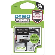 DYMO D1 DURABLE LABELLING TAPE WHITE ON BLACK 12MM X 3M