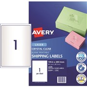 AVERY CLEAR LASER LABELS L7567 1 LPSht 1996x2891mm PK25