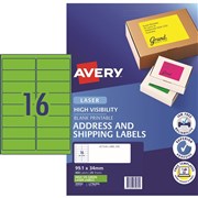 A4 AVERY LABEL 991X34MM FLUORO GREEN A416 PAGE L7162FG 35932 PK400