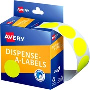 AVERY DISPENSER LABEL CIRCLE DMC24FY 24MM FLURO YELLOW 937295 PK350 DMC24