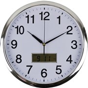 ITALPLAST LCD WALL CLOCK 36cm Chrome FrameWhite Face