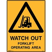 BRADY WARNING SIGN Watchout Forklift 600x450mm Polypropylene
