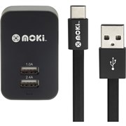 Moki TypeC Cable With Wall Charger Black