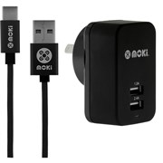 Moki TypeC Braided Cable With Wall Charger Gun Metal