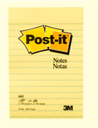 POSTIT 660 NOTE PAD LINED 98X149MM YELLOW